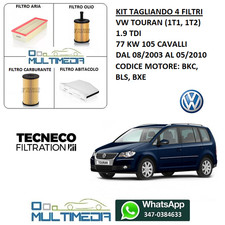 KIT TAGLIANDO FILTRI TECNECO VOLKSWAGEN TOURAN 1T1 1T2 1.9 TDI 105 CAVALLI 77KW