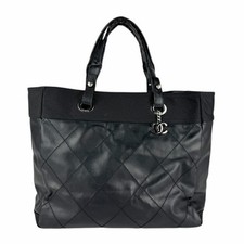 Borsa CHANEL Paris Biarritz MM rivestita tela pelle nera donna spedizione gratuita