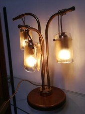 LAMPADA VETRO LEGNO FERRO BATTUTO COLOR ORO CLASSICO LUME VINTAGE + LAMPADINE