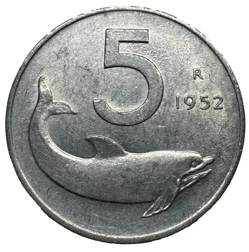 1952 italy lire coin - italy, 5