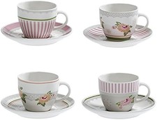 Peonia set 4 tazzine da caffè complete di piattino in stile provenzale shabby ro