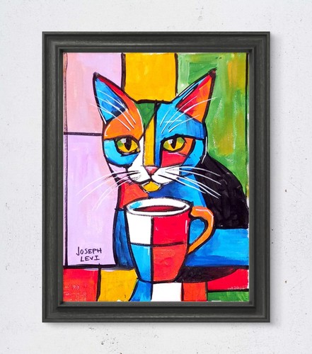 Quadro gatto acrilico cubista