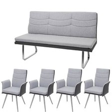 Set merce di seconda scelta MCW-G54, panca + 4x sedia con braccioli, tessuto/ecopelle, grigio 160 cm