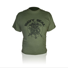T-SHIRT MAGLIETTA US NAVY SEALS CON TESCHIO ARMI MAGLIA MILITARE UOMO VERDE USA