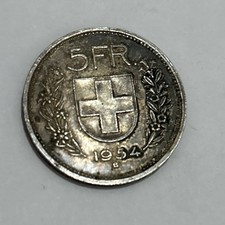 MONETA DA 5 FRANCHI SVIZZERI IN ARGENTO-ANNO 1954