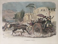 1880 Antica Xilografia Napoli Costumi Il Corricolo