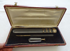 Antico Set scrivania argento 800 e cristallo-penna-sigillo-sfogliacarta-scatolo