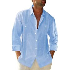 Camicia elegante casual uomo Guayabera spiaggia cubana matrimonio bottoni manica corta