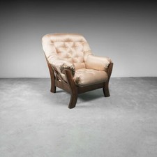 POLTRONA IN TESSUTO BEIGE LEGNO DESIGN ANNI '70 MODERNARIATO VINTAGE 