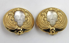 Orecchini e scatola Lalique France Masque De Femme Art Nouveau placcati oro clip