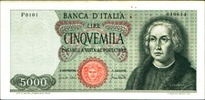29684)  banconota da 5000 LIRE CRISTOFORO COLOMBO I° TIPO DEL 20-1-1970-QFDS