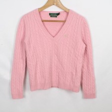 Maglione Ralph Lauren in puro cashmere colore rosa taglia XL scollo a v 