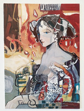 Quadro acrilico astratto contemporaneo originale firmato Ritratto di donna