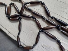 Collana lunga in legno antica vintage very long wooden necklace c. 189 cm