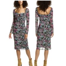 4SI3NNA Black Floral Pazmina Knee Length Dress Sz M NWOT MSRP$118
