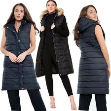 GILET DONNA CON CAPPUCCIO LINEA LUNGA PUFFER NERO GIACCA IMBOTTITA TOP SCALDACORPO 8-26