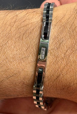 Bracciale Acciaio Chirurgico Uomo Maglia con zirconi centrali chiusura a scatto