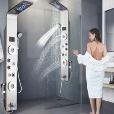 Acciaio inox Pannello colonna doccia idromassaggio miscelatore LED cascata set