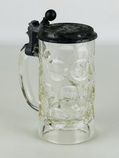 Antico Boccale In Vetro E Peltro Augustiner Brau Birra Inizio XX Sec.