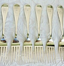 6 grandi forchette da pranzo vecchio modello inglese J.Rodgers, Sheffield c1870 monogramma R