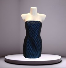 London look Vestito CORSETTO SEXY sirena  tubino mini TG S Blu metallizzato 