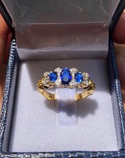 Anello Vittoriano Zaffiro 1.5ct e Diamanti – Oro giallo e Argento 9 kt