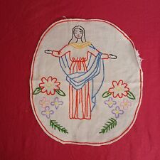 CENTRINO CENTRO 25x22 LINO RICAMO A MANO GESÙ CRISTO BIANCHERIA DELLA NONNA 