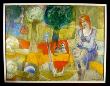 František Nikl 1935 - Praga / Giovane donna con gatto / quadro, firmato / 1992