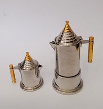 ♥ ALPU PUPPIENI CAFFETTIERA MOKA 6 TAZZE + LATTIERA ACCIAIO INOX DECORI ORO