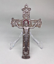 CROCE CROCIFISSO VINTAGE PELTRO E SMALTO CESELLATO A MANO ITALY ANNI 60 70 80'