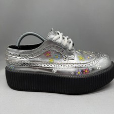 Scarpe TUK donna taglia 7 argento platform Creepers brogue fiore punk teschio gotico