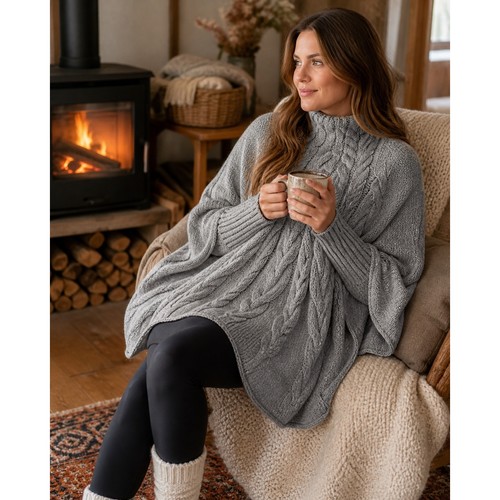 Poncho maglione collo alto
