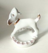 POSACENERE Portasigarette PORCELLANA Vintage CANE SCHNAUZER ORO Bocca Aperta