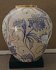 Vaso vintage in ceramica smaltata di Faenza, bianco e blu iridescenti