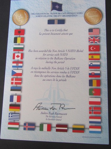 Genuine nato medal certificate - nato,