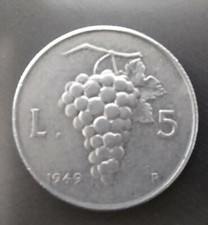 Rara moneta da Lire 5 del 1949 - Grappolo - ottime condizioni Rara