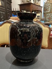 Antico Vaso Vetro Murano Nero Con Pagliuzze Bianche. Altezza Cm31