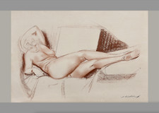 SILVESTRO PISTOLESI: NUDO SANGUIGNA SU CARTA GESSATA 44X60 CON AUTENTICA CORNICE