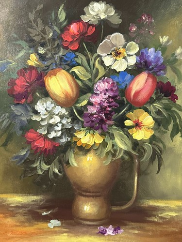 Quadro olio fiori vaso - fiori, in