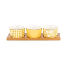 VASSOIO in legno con 3 ciotole colore GIALLO in ceramica 1BU0