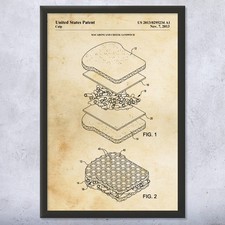 Poster arte da parete brevetto panino, tela o cornice cibo wall art decorazione gastronomia