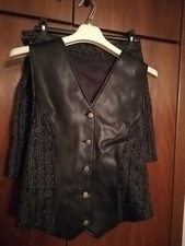 Completo tailleur gilet e gonna grigio spina di pesce pelle taglia M