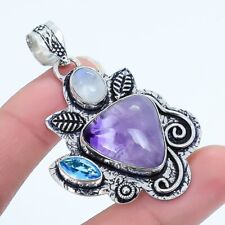 Brasiliano Ametista, Arcobaleno Luna Argento Ciondolo Gioielli 2.2 " PRJ17462