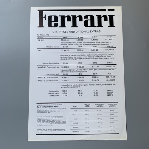 Listino prezzi gamma - , ferrari