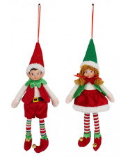 ELFO NATALIZIO cm. 29 con laccetto e vestito in tessuto