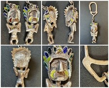 PORTACHIAVI  INDIANO Argento 800 CIONDOLO pendente Smalto silver 23 g VINTAGE 70