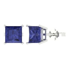 Orecchini a perno simulati in tanzanite per donna, spingere indietro (4 cttw, 7,0 mm, principessa)