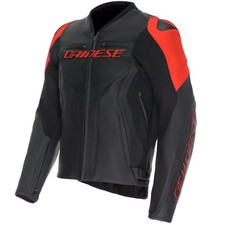 Giacca di pelle Dainese Racing 5 Perf nera / nera / rossa fluo giacca da moto