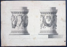 Disegno antico matita acquerello 1790 circa studio neoclassico fregio capo bove
