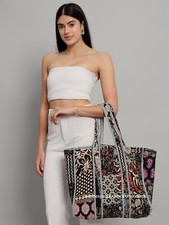 Borsa Tote Grande Reversibile In Cotone Trapuntato A Fiori